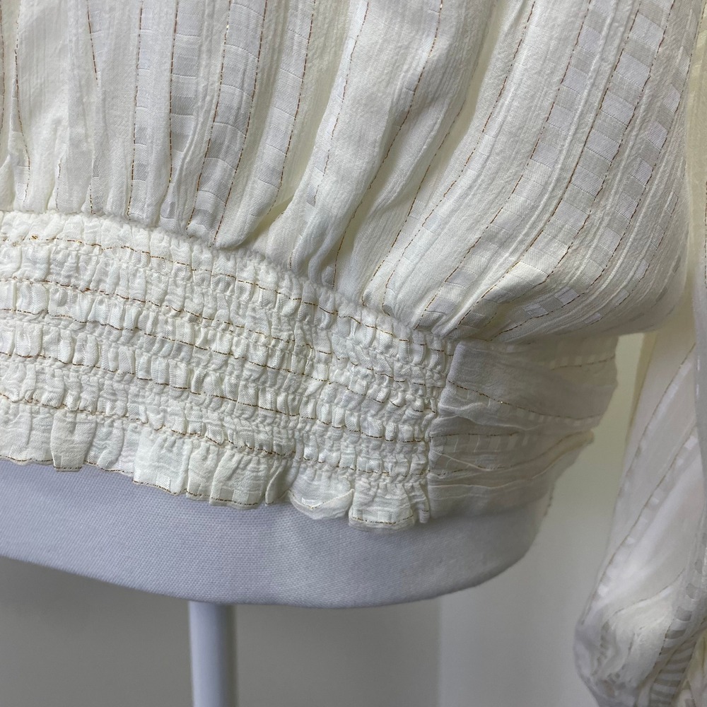 NEW Ann Taylor White Gold Metallic Stripe Mock Neck Blouse Large Bohemian - Picture 7 of 16